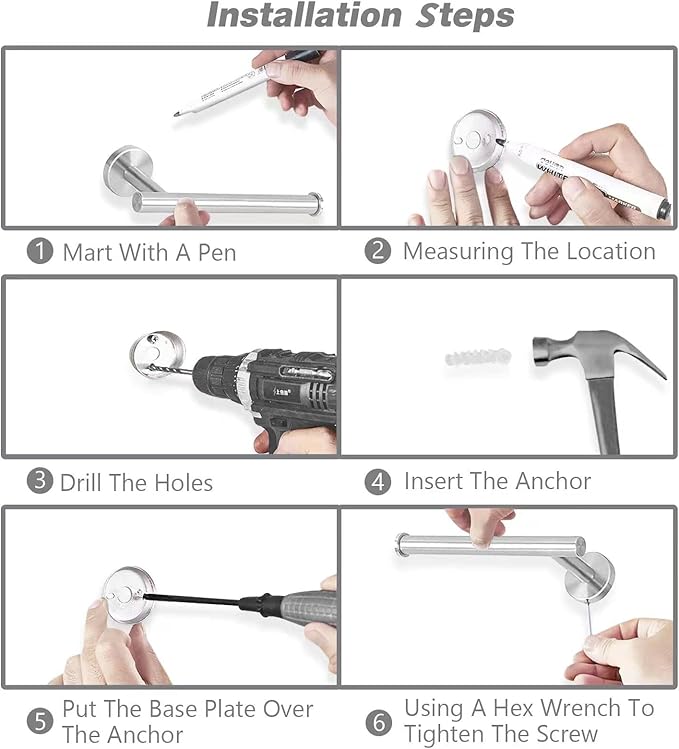 Cilee 8 Piece Brushed Nickel Bathroom Hardware Set, 24inch Bathroom Towel bar+Towel Ring+Toilet Paper Holder+ Robe Towel Hook, SUS304 Stainless Steel Bathroom Accessory Set-NeatNest