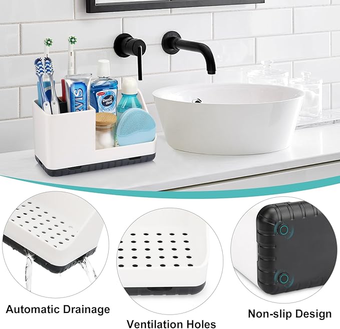 Bathroom Counter Organizer, Bathroom Organizers and Storage, Detachable Toothbrush Holders for Bathroom Vanity Sink Organizer (White)-NeatNest