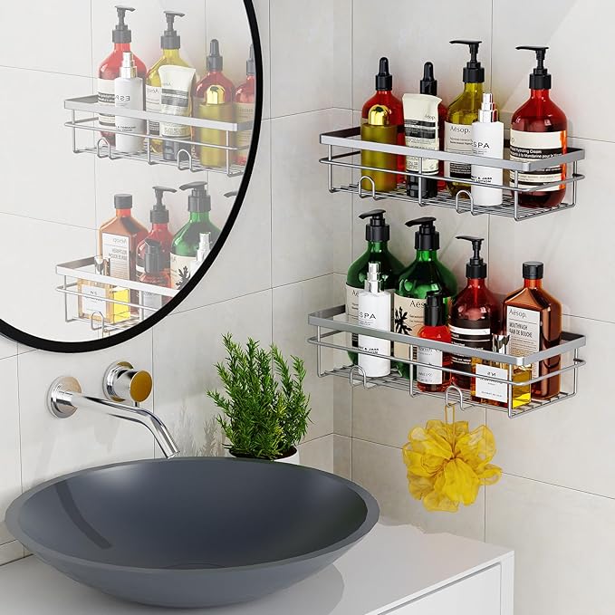 Uamector Shower Caddy Organizer Rustproof - Bathroom Shelves Rack for Home Decor & Storage - Adhesive Wall Shampoo Holders for Inside - Bath Tub Organization