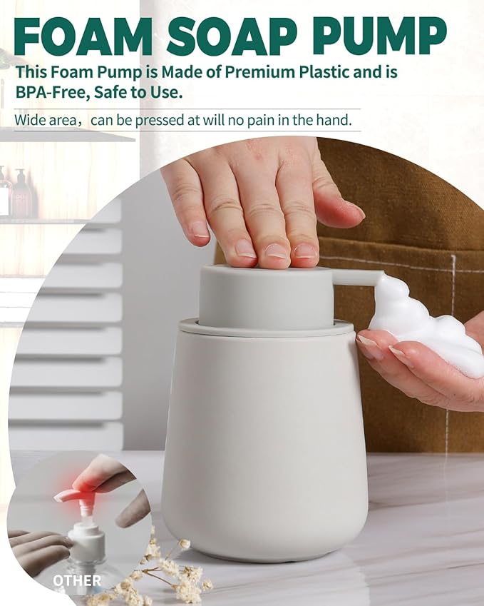 Bosilunlife Ceramic Foaming Soap Dispenser - 12oz Matte Grey Foam Hand Wash Dispenser Bathroom Countertop Soap Dispensers Kitchen Dish Soap Pump Dispenser Liquid Soap Dispenser for Bathroom-NeatNest