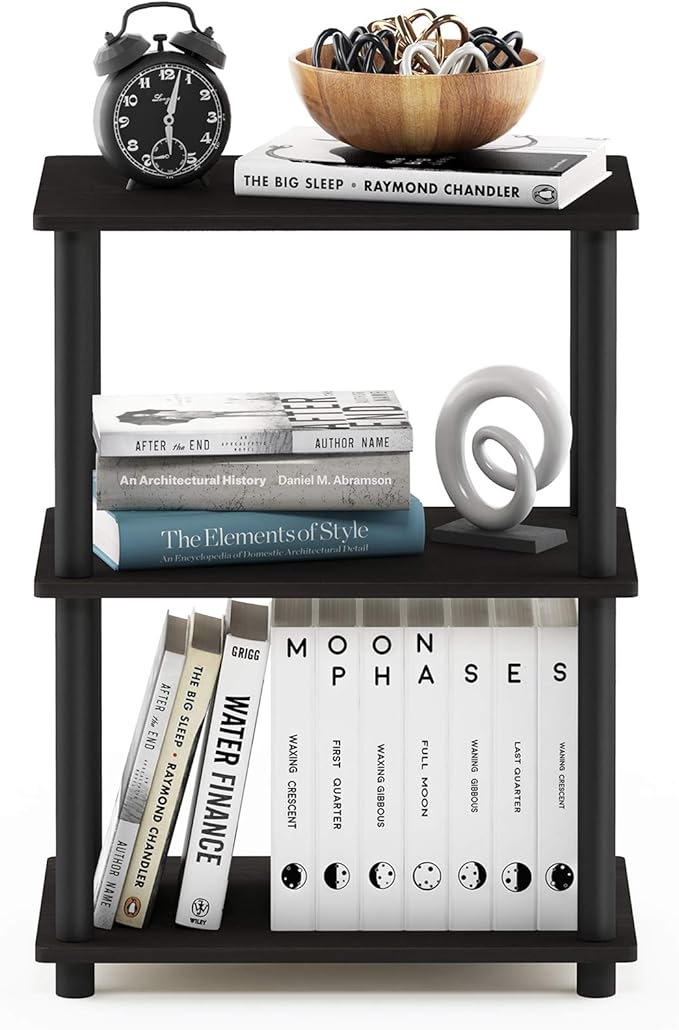 Furinno Turn-N-Tube No Tool 3-Tier Storage Shelf, Narrow, Espresso/Black-NeatNest