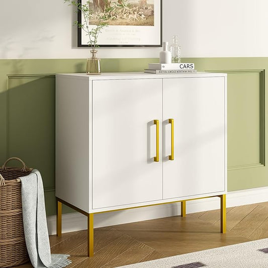 JOZZBY Storage Cabinet with Doors, Free Standing Buffet Cabinet, Modern Wooden Sideboard, White Side Cabinets for Bedroom, Living Room, Kitchen, Office and Hallway WLFH0007WH