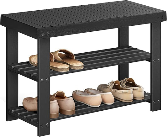 SONGMICS Shoe Rack Bench, 3-Tier Bamboo Shoe Storage Organizer, Entryway Bench, Holds Up to 286 lb, 11.3 x 27.6 x 17.8 Inches, for Entryway Bathroom Bedroom, Ink Black ULBS04H-NeatNest