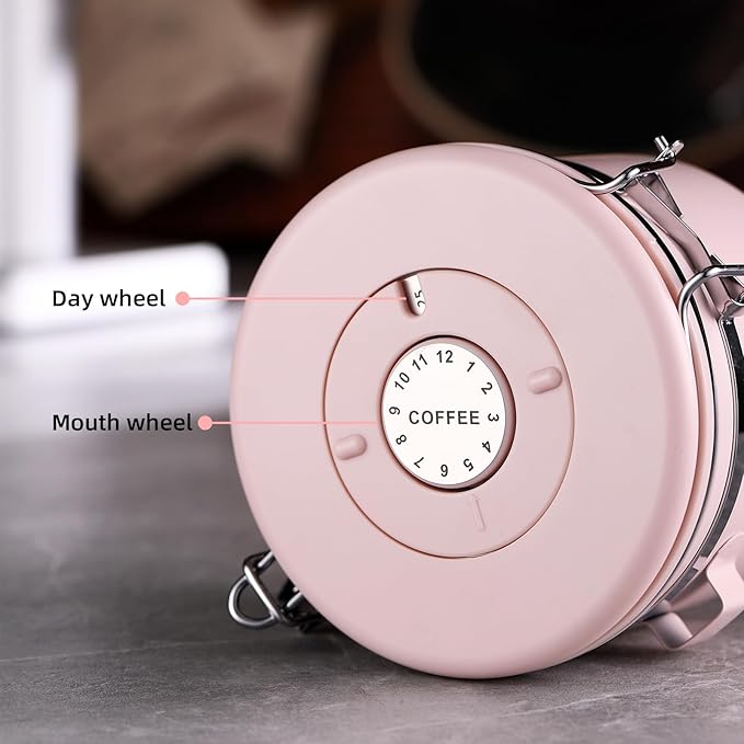 Bincoo Pink Coffee Canister, Large Stainless Steel Coffee Bean Storage Container with Date Tracker (800ML)-NeatNest