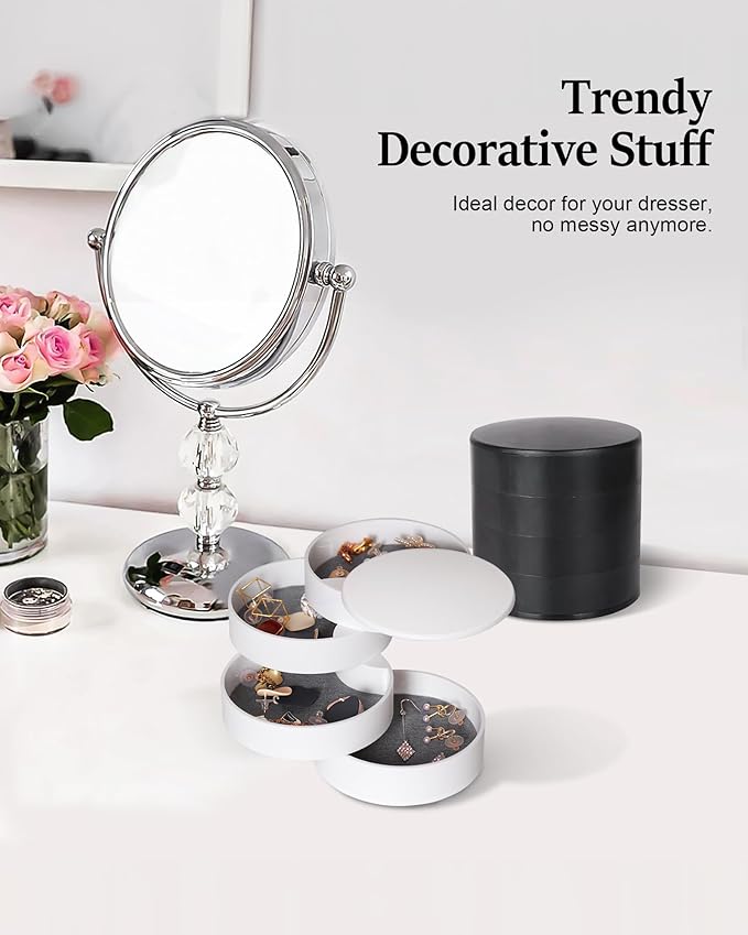 CONBOLA Jewelry Organizer, Small Jewelry Storage Box Earring Holder for Women, 5-Layer Rotating Travel Jewelry Tray Case with Lid for Bracelets Rings Bracelets, Gift for Women Teen Girls(White)-NeatNest