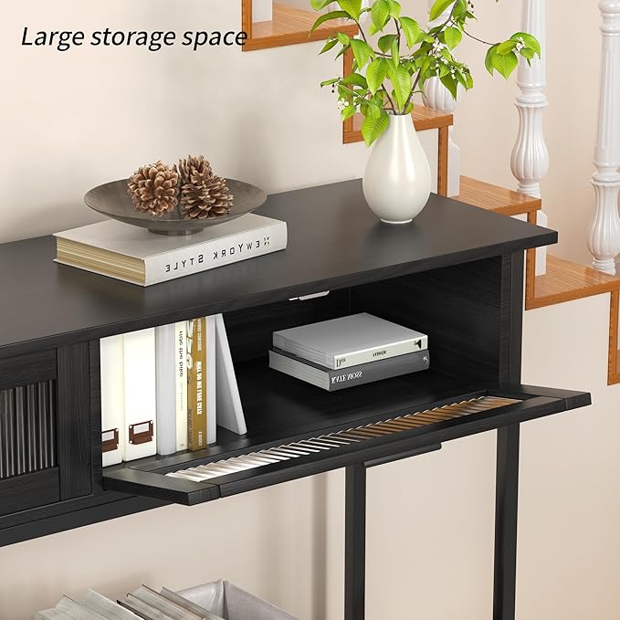 Aetheris 47" Console Table with 2 Drawers, 2 Tier Sofa Table with Storage,Entryway Table, Industrial Console Table for Entryway, Sofa Table Behind Couch for Living Room, Black-NeatNest