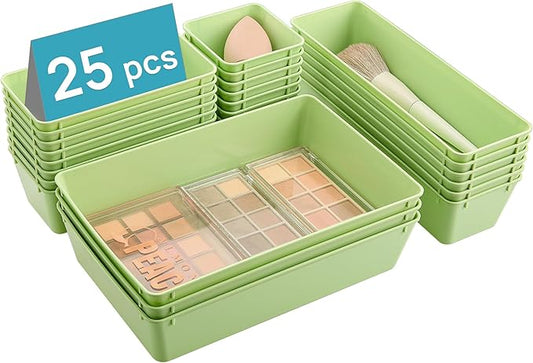 Vtopmart 25 PCS Plastic Drawer Organizers Set, 4-Size Versatile Bathroom and Vanity Drawer Organizer Trays, Storage Bins for Makeup, Bedroom, Kitchen Gadgets Utensils and Office-NeatNest