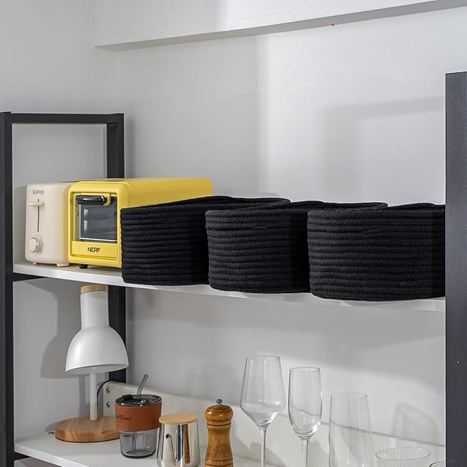 CubesLand Black Baskets Bins for Organizing,Small Woven Storage Baskets for Shelves,Cute Closet Cube Bins Set 3,Baby Nursery Toys Cube Bin,Home Decor Organization Storage-NeatNest