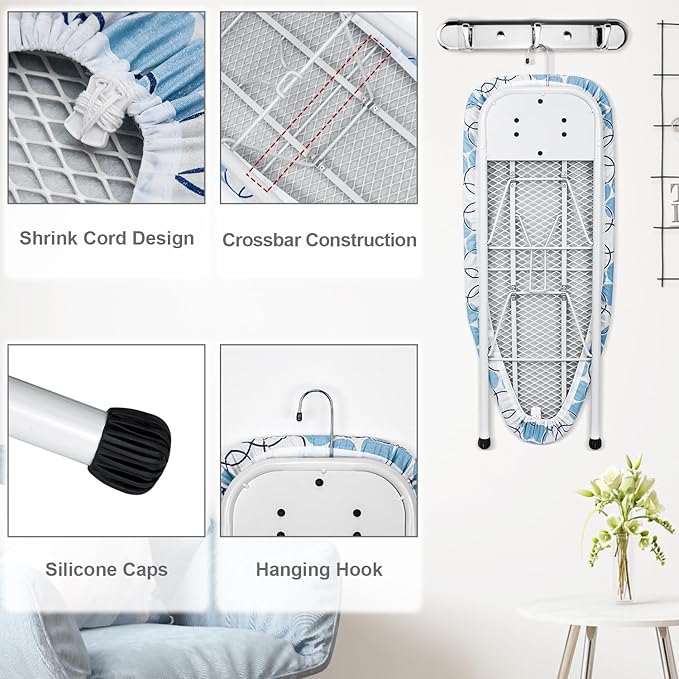 Duwee 12"×32" Table Top Ironing Board with Iron Rest,Small Ironing Board with Heat Resistant Cover,Thicken Felt Padding,Non-Slip Feet for Home, Laundry Rooms, Dorms