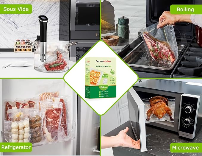 Bonsenkitchen Precut Vacuum Sealer Bags, 20 Gallon 11" x 16"+ 80 Quart 8" x 12"+ 50 Pint 6" x 10", Commercial Grade, BPA Free, Food Sealer Bags for Vac Storage, Meal Prep or Sous Vide Cooking, VB15-NeatNest