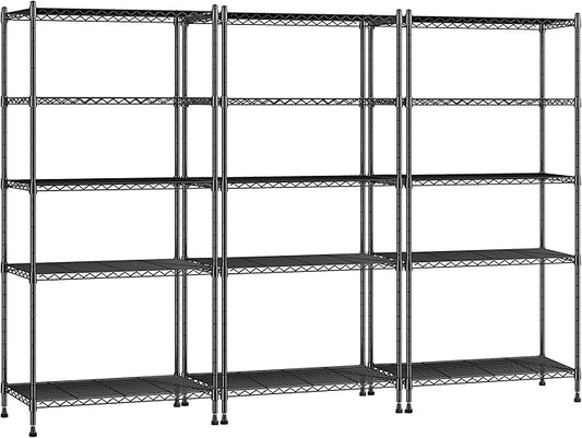 1010LBS Storage Shelves Adjustable Metal shelving Unit 5 Tier Wire Shelving, Pantry Shelves Sturdy Steel Wire Shelf for Laundry Bathroom Kitchen Pantry Closet, 13.8"D x 22.4"W x 60"H, 3PCS