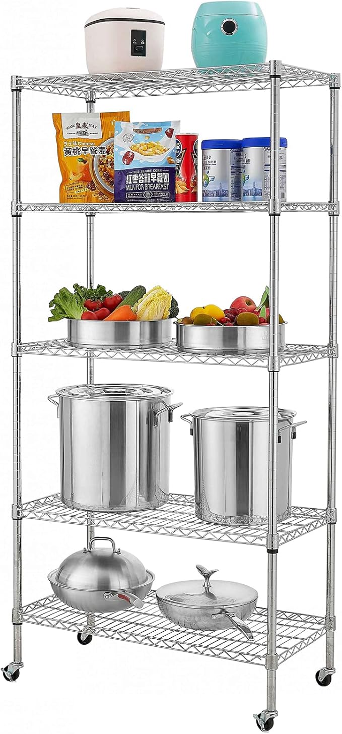 5 Tier Adjustable Storage Shelf Metal Storage Rack Wire Shelving Unit Storage Shelves Metal for Pantry Closet Kitchen Laundry