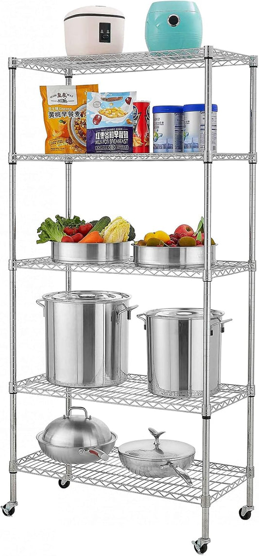 5 Tier Adjustable Storage Shelf Metal Storage Rack Wire Shelving Unit Storage Shelves Metal for Pantry Closet Kitchen Laundry