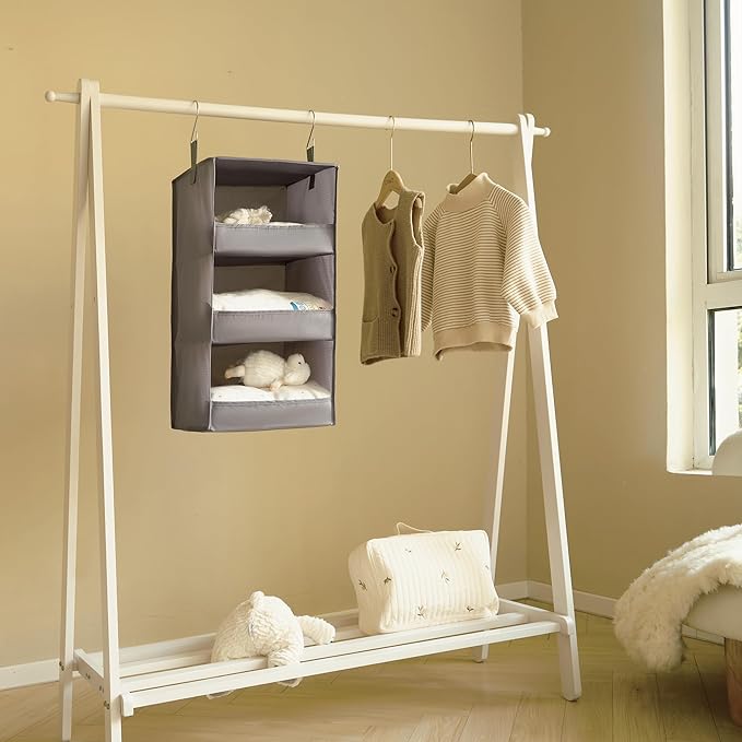 GRANNY SAYS 3-Shelf Hanging Closet Organizer and Storage, Collapsible Hanging Closet Shelves, Hanging Organizer for Closet & RV, Gray, 29 ½" H X 12" W X 12" D, 1-Pack-NeatNest