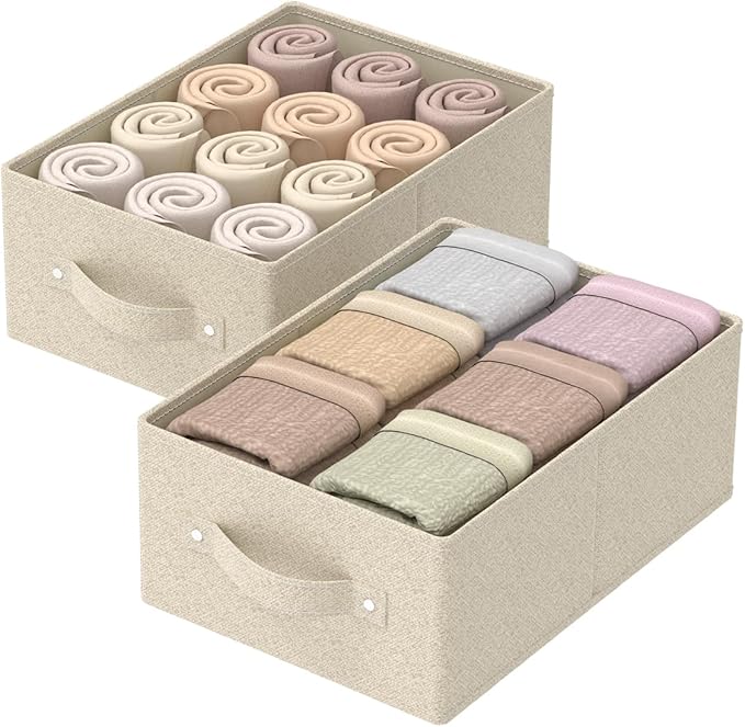 Collapsible Wardrobe Organizer, Storage Boxes for Organizing Home, Fabric Cube Baskets, Office and Closet, Grey and Beige, 2 Pack, 13.0x9.0x5.5in-NeatNest