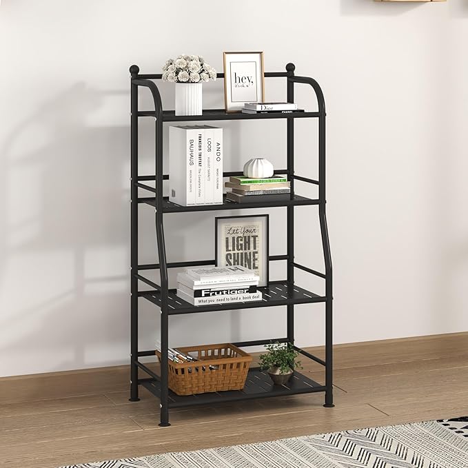 4 Tier Metal Shelf Storage Shelves Living Room Bookshelf Bathroom Corner Storage Rack for Kitchen,Indoor Plant Stand (Matte Black, 4 Tier)-NeatNest