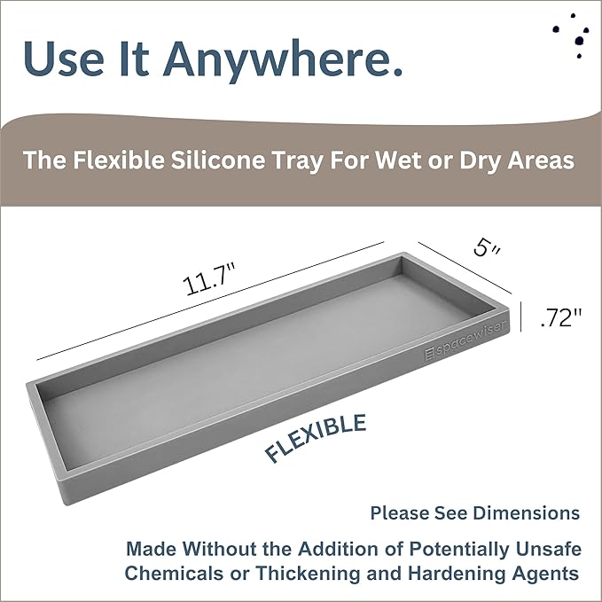 Countertop and Vanity Tray - 11.7" Silicone Bathroom Tray Countertop, Dish Soap Trays for Kitchen Counter, Sink Organizer Caddy Accessories, Toilet Plant Shower Makeup Mat Oil Holder-NeatNest