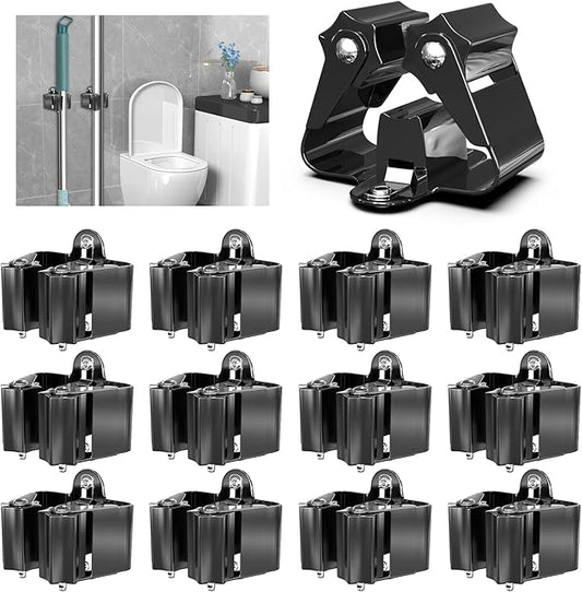 3-H Stainless Steel Broom Holder Wall Mount 12-Pack- Heavy Duty Mop Organizer, Wall Mounted Broom Storage with Secure Mounting for Kitchen Laundry Garage Bathroom (Space Saving)