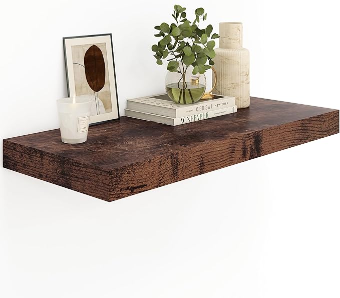 Heimlove Bathroom 12'' Deep Floating Shelves for Wall - Shelf Over Toilet Wall Mounted Farmhouse 24 inches,Wood Floating Shelves Decor & Storage Set of 1,Rustic Brown-NeatNest