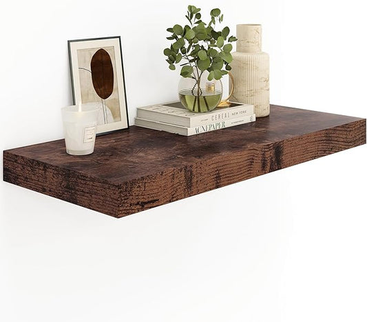 Heimlove Bathroom 12'' Deep Floating Shelves for Wall - Shelf Over Toilet Wall Mounted Farmhouse 24 inches,Wood Floating Shelves Decor & Storage Set of 1,Rustic Brown-NeatNest