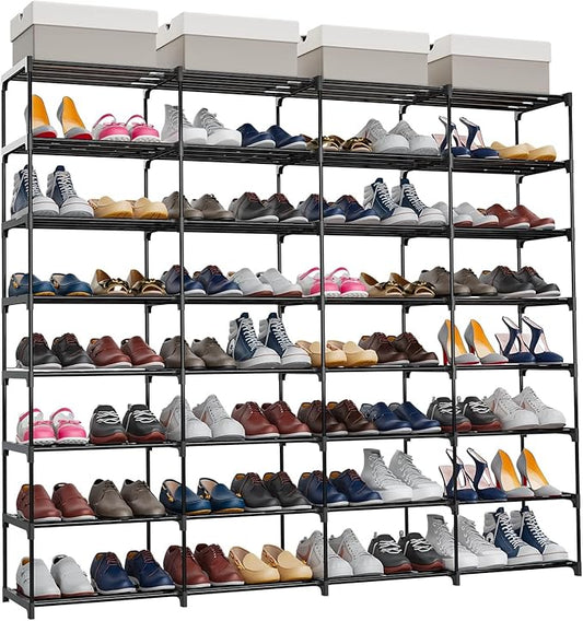 Shoe Rack Large Capacity 4 Rows 8 Tier 56-64 Pairs Shoes Boots Sneaker Stackable Storage Organizer Garage Entryway Hallway Front Doorway Shoe Tower Cubby Unit Shelf Space Saving-NeatNest