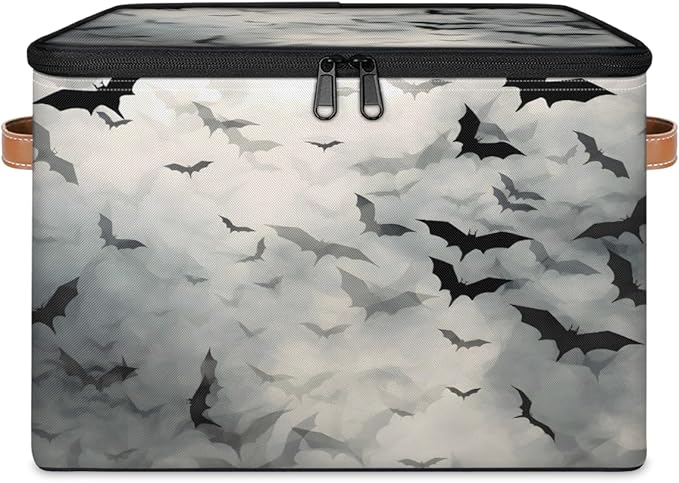 Halloween Bats Storage Bins with Lids, Black Bat Fabric Storage Boxes with Zipper, Collapsible Decorative Closet Organizer Cube for Clothes,Organizing, Shelves-NeatNest