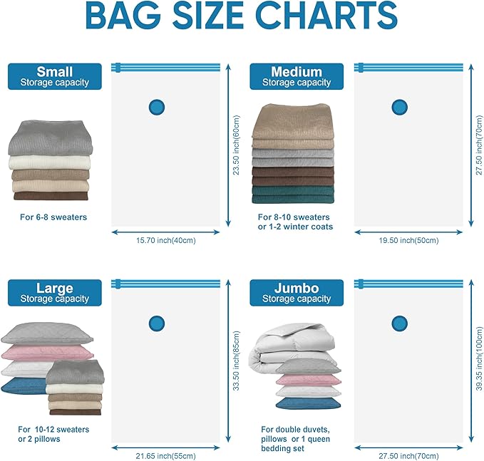 Space Saver Vacuum Storage Bags, 6 Pack Large Space Saver Bags with Pump, Storage Vacuum Sealed Bags for Clothes, Comforters, Blankets, Bedding (Large)-NeatNest