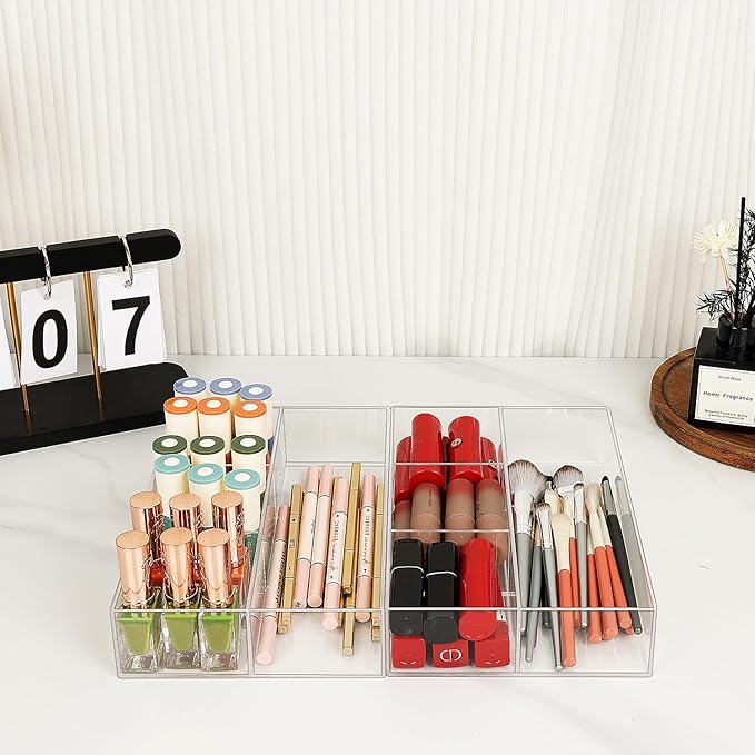 JessLab Acrylic Organizers, Bathroom Organizer for Drawer, Cosmetic Display Cases for Vanity, Countertop, Desk, Kitchen, and Makeup Storage, 2-Pack