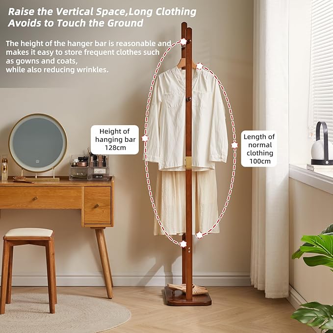 Coat Rack Tree Stand with Very Sturdy Base, Freestanding Small Clothes Rack Heavy Duty, Garment Hanging Racks for Kids and Adults, Space Saving Brown USYD-203-NeatNest