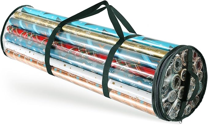 Hearth & Harbor Wrapping Paper Storage Container - Clear Wrapping Paper Holder Fits Up To 14 Rolls of 40" - Tear Proof Gift Wrapping Organizer Storage - Premium Christmas Storage Bag For Easy Carrying-NeatNest