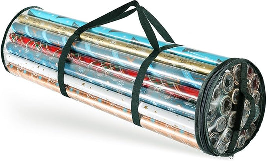 Hearth & Harbor Wrapping Paper Storage Container - Clear Wrapping Paper Holder Fits Up To 14 Rolls of 40" - Tear Proof Gift Wrapping Organizer Storage - Premium Christmas Storage Bag For Easy Carrying-NeatNest