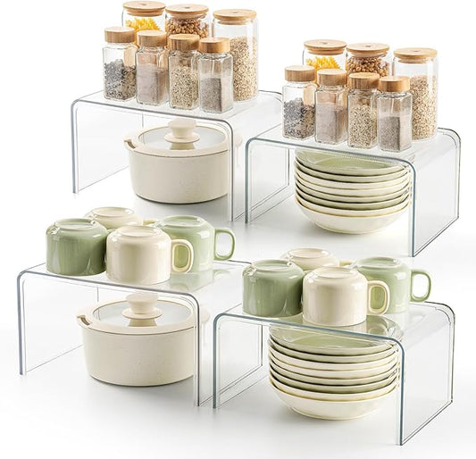 Clear Spice Rack Shelves, Pantry Organizers and Storage Set of 4, Display Shelf Organizer, Room Bathroom Desk Shelf Countertop Organization and Storage, Ideal for Kitchen Cabinet Organizer Shelf-NeatNest