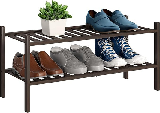 BMOSU 2-Tier Bamboo Shoe Rack Premium Stackable Shoe Shelf Storage Organizer for Hallway Closet Living Room Entryway Organizer (Brown Bamboo)-NeatNest