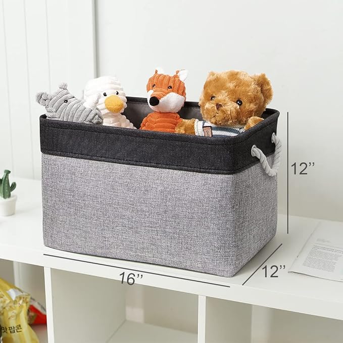 TheWarmHome Storage Basket for Organizing - 16x12x12 inch Cube Storage bin 3 Pack Fabric Storage Cubes, Collapsible Storage Box for Organizer Cloth Gift Toy Closet (Black & Grey)-NeatNest