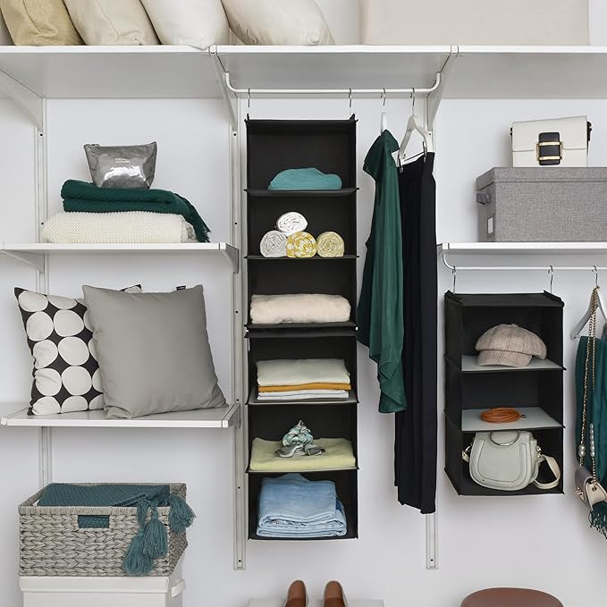 GRANNY SAYS 6-Shelf Hanging Organizer for Closet, Separable to 2 Pack 3-Shelf Hanging Shelves, Hanging Organizer for Bedroom, Black-NeatNest