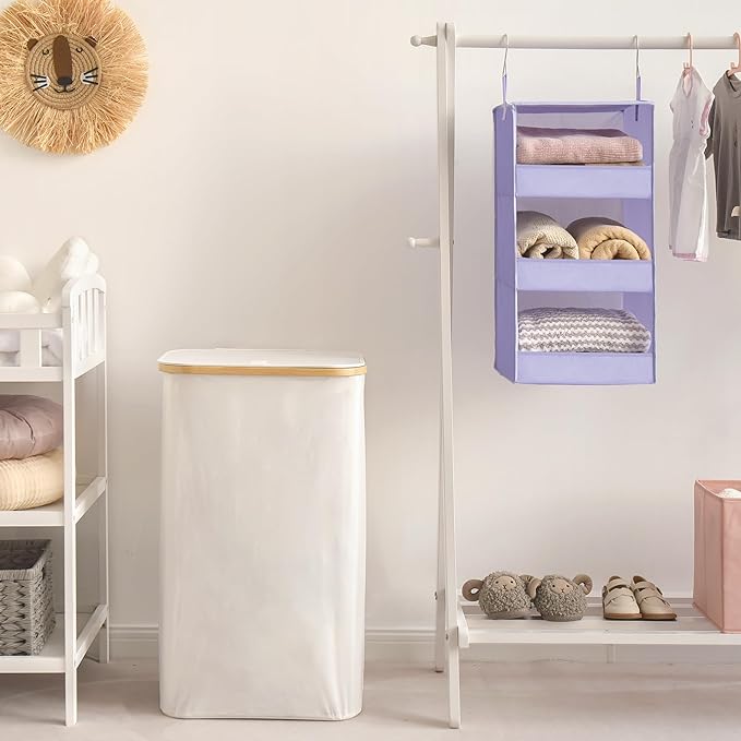 GRANNY SAYS 3 Shelf Hanging Closet Organizers and Storage, Collapsible Closet Storage Organizer with 2 Metal Hooks, Leak-Proof Hanging Shelves for Nursery, Kids Room, Bedroom, 1 Pack, Purple-NeatNest