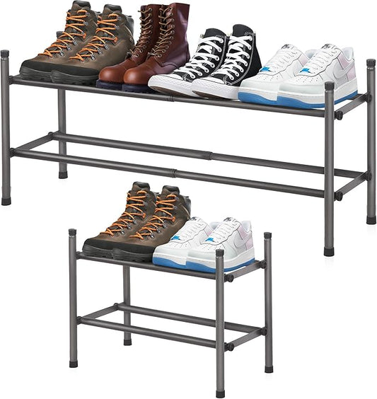 Shoe Rack, Expandable Shoe Storage Organizer for Closet, 2 Tier Metal Shoe Rack for Entryway, Adjustable Small Shoe Shelf for Front Door Entrance, Small Space, Garage-NeatNest