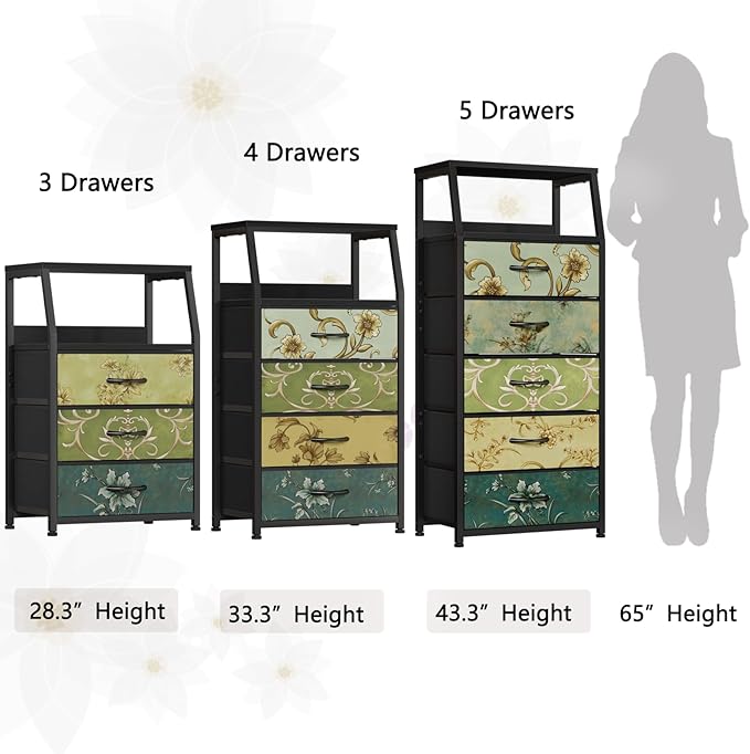 Furnulem Retro Dresser for Bedroom, Small Dresser for Closet, Vintage Nightstand with 4 Drawers, Fabric Storage Organizer Bedside Table Side Furniture, Metal Frame, Wood Top-NeatNest