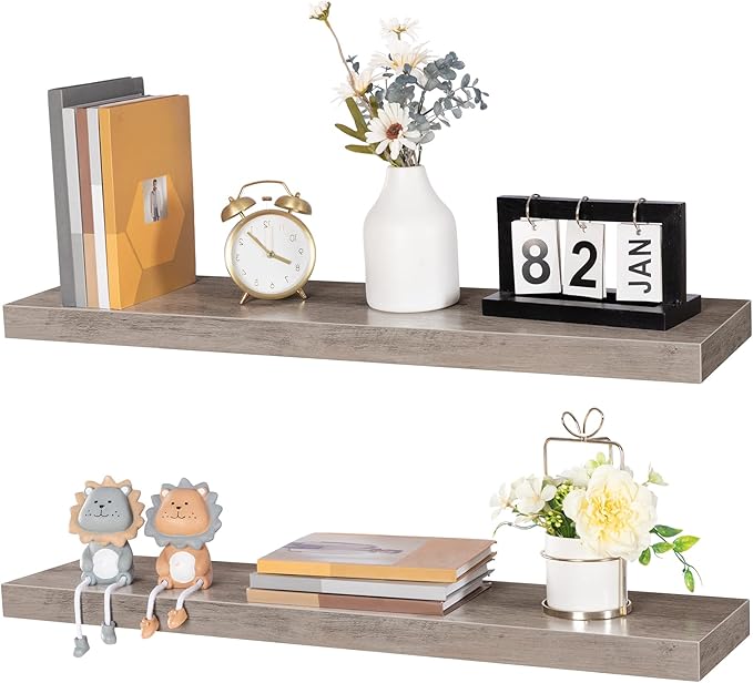 HOOBRO Floating Shelves for Wall, Wall Mounted Shelf Set of 2, 31.5" Hanging Shelf with Invisible Brackets, for Wall in Bathroom, Bedroom, Toilet, Kitchen, Living Room, Office, Greige BG80BJP201-NeatNest
