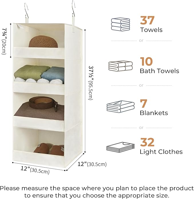 GRANNY SAYS 4-Shelf Hanging Organizer, Closet Hanging Shelves, Space Saver for Bedroom & Living Room, Beige, 2-Pack-NeatNest
