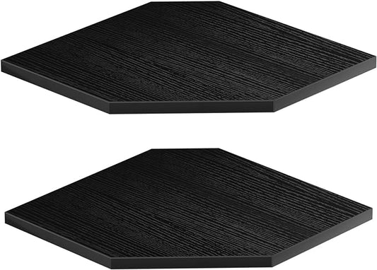 JJL Corner Shelves, 12 Inch Corner Shelf Wall Mounted with Wire Hole, 2 Tier 13.3 Inch Deep Wooden Corner Hanging Shelving for Wall Storage, for Speaker, Cable Box, Black-NeatNest