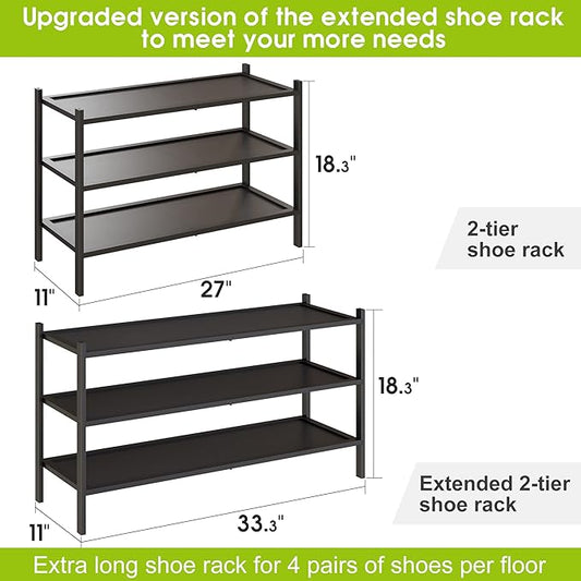 BMOSU 3-Tier Bamboo Extended Shoe Rack Premium Stackable Shoe Shelf Storage Organizer for Hallway Closet Living Room Entryway Organizer(Black)-NeatNest