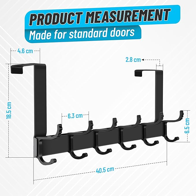 Door Coat Hanger Adjustable Over The Door Hanger-6 Double Hooks, Over Door Coat Hooks, Door Clothes Hanger Suitable for Clothes, Hats, Keys, Towel, Over The Door Hooks