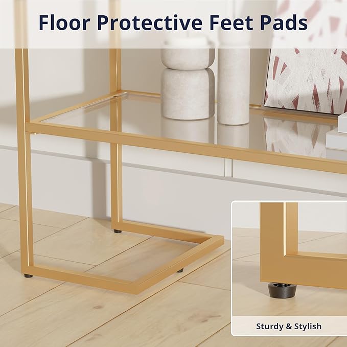 Cozy Castle 52" Console Table, 2-Tier Narrow Tempered Glass Sofa Table with Metal Frame for Living Room, Hallway, Bedroom, Gold-NeatNest