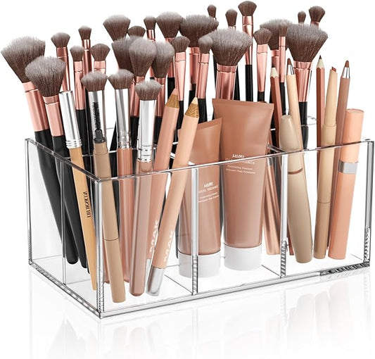 HIIMIEI Clear Makeup Brush Holder Organizer Acrylic 6-Slots Cosmetic Brushes Storage Organizer for Vanity Countertop-NeatNest