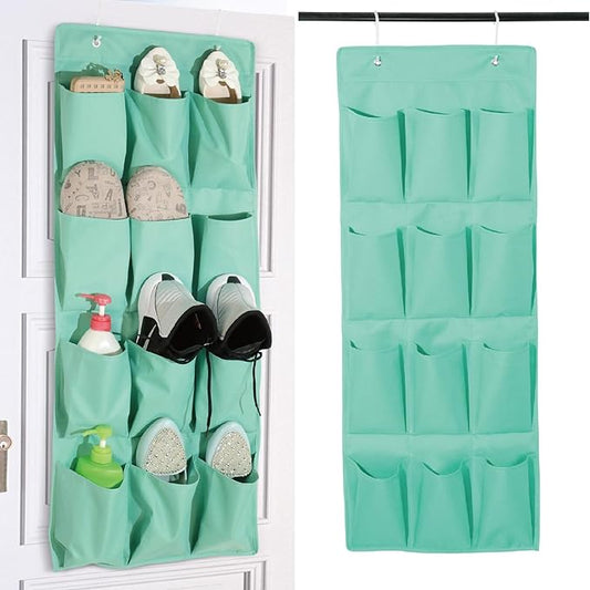 Over the Door Shoe Organizer, Hanging Shoe Rack Storage Holder with 12 Large Pockets for Closet Door, Men Women Kids Shoes, Cruise(Green-NeatNest