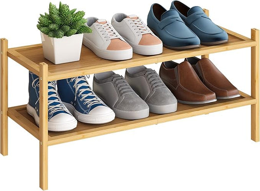 BMOSU 2-Tier Bamboo Shoe Rack Premium Stackable Shoe Shelf Storage Organizer for Hallway Closet Living Room Entryway Organizer(Natural)-NeatNest
