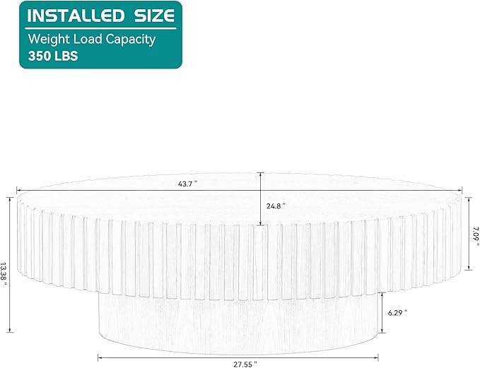Kevinplus Walnut Oval Coffee Table - Modern Wood Coffee Table for Living Room, Contemporary Circle Fluted Drum Design, Easy Assembly (43.7'' x 24.8'' x 13.38'')