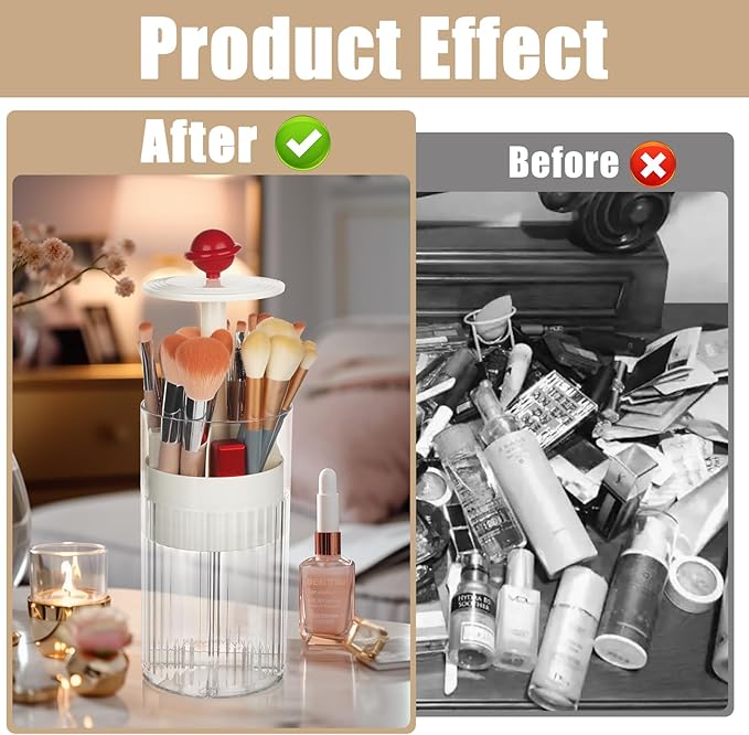 2 Pack Makeup Brush Holder with Lid Automatic Lifting Makeup Brush Organizer with Lid Dustproof & Waterproof 4-Compartment Clear Makeup Organizer for Vanity,Office,School,Dorm Room,Red+Silver-NeatNest