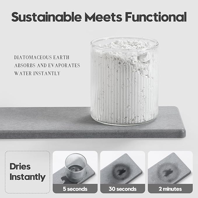 3PCS Bathroom Sink Vanity Trays, Quick Stone Drying Mat Dish Soap Dispenser Sponge Holder for Kitchen Counter, Diatomaceous Earth Water Absorbing Caddy Organizer, Light Grey-NeatNest
